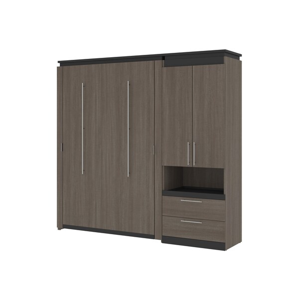 Orion Full Murphy Bed and Storage Cabinet with Pull-Out Shelf (89W), Bark Gray & Graphite
